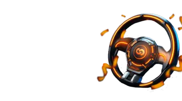 Изображение высокотехнологичного руля, представляющее пятничный бонус в Vulkan Mega онлайн-казино с динамичной гоночной темой.